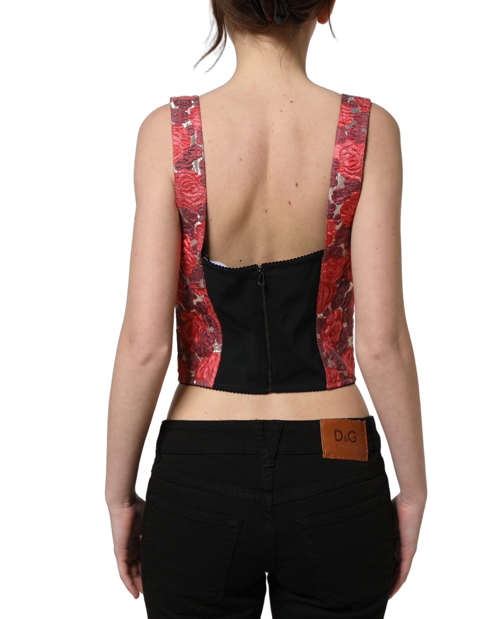 Top bustier court Dolce & Gabbana à fleurs multicolores, style crop, en tissu léger et coloré.