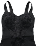 Corset-body Dolce & Gabbana noir en dentelle florale, ajusté et élégant, visible sur le mannequin.