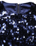 Top court sans manches bleu à sequins de la marque Dolce & Gabbana, coupe courte et style élégant.