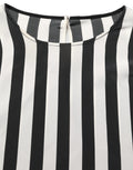 Blouse Dolce & Gabbana à rayures noires et blanches à col rond, tissu léger et élégant, vue de face.