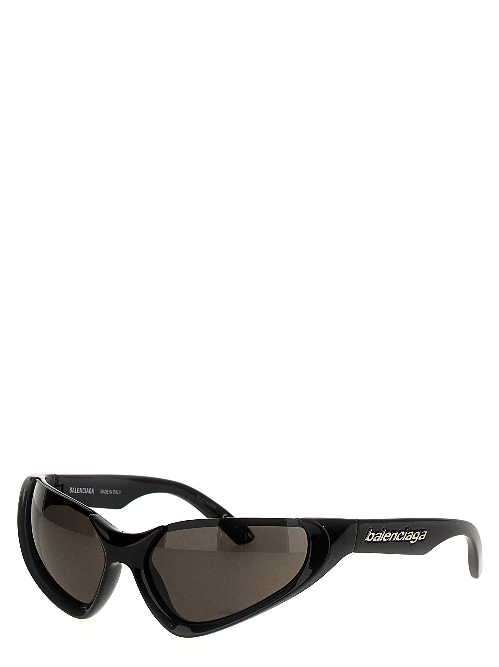 Lunettes de soleil noires en nylon de Balenciaga, style moderne avec monture épaisse et détails élégants.