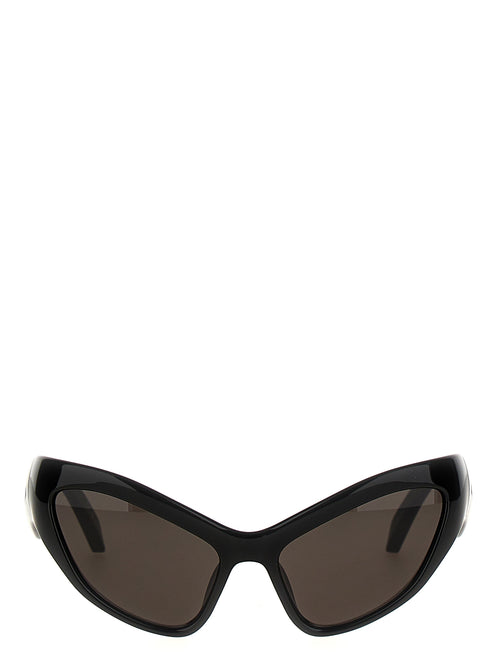 Lunettes de soleil noires en nylon Balenciaga, design moderne avec monture épaisse et branches épaisses, style élégant et tendance.