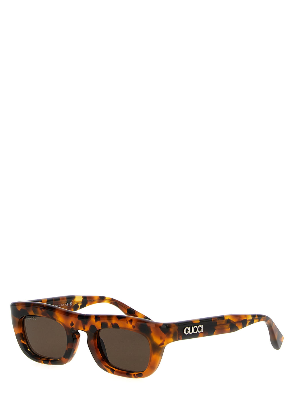 Lunettes de soleil marron en acétate Gucci avec monture élégante et design moderne, vue de face.