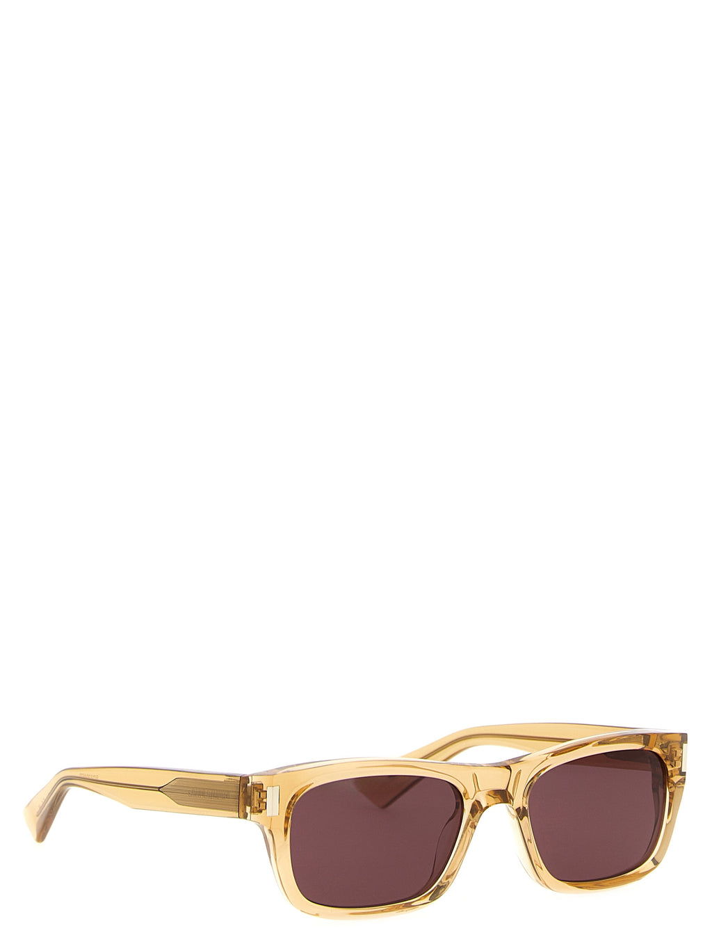 Lunettes de soleil Saint Laurent beige en acétate avec monture élégante et branches épaisses, vue de face.