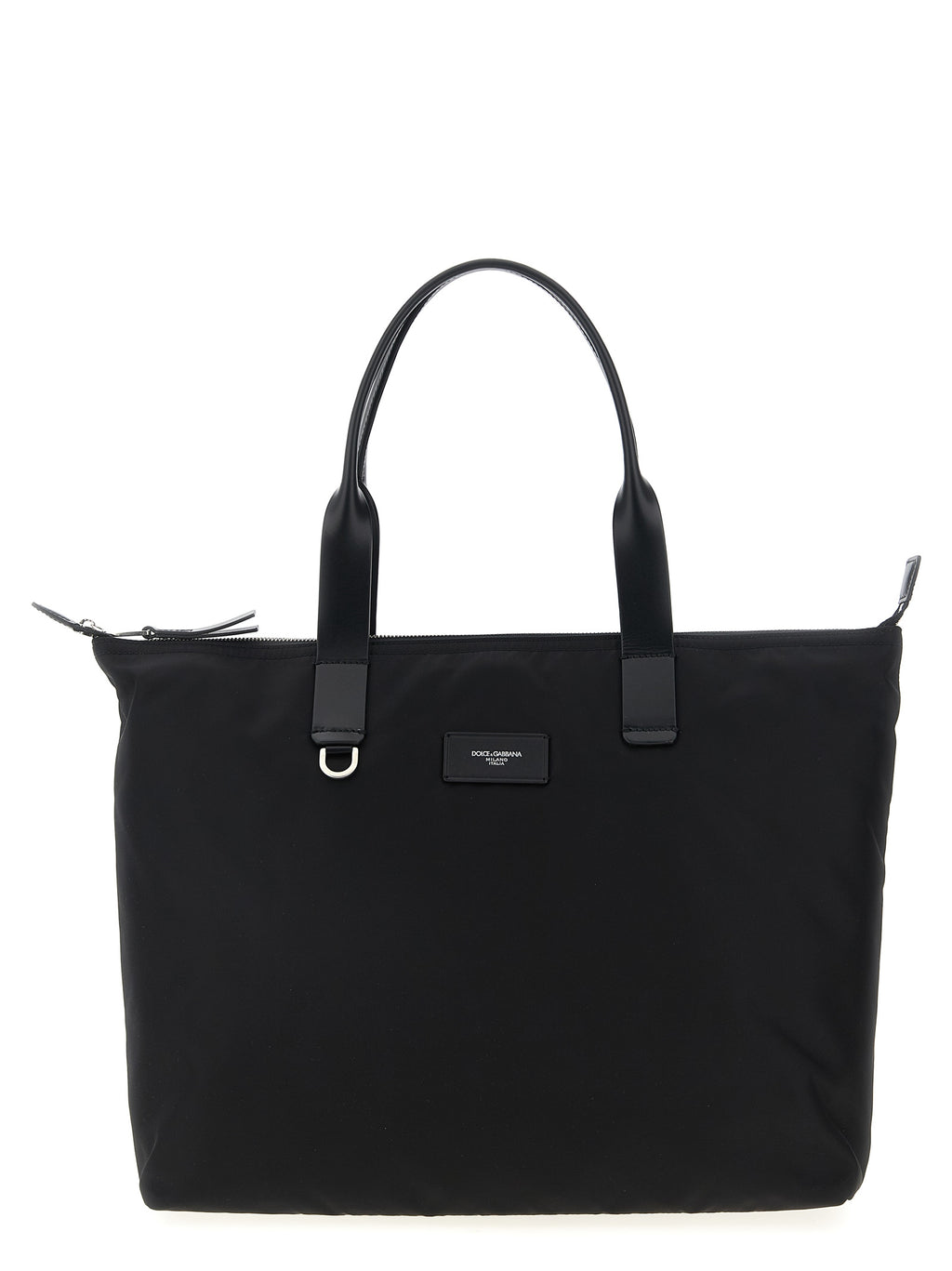 Sac à main noir en polyamide de Dolce & Gabbana, grand tote avec poignées robustes et logo de la marque visible.