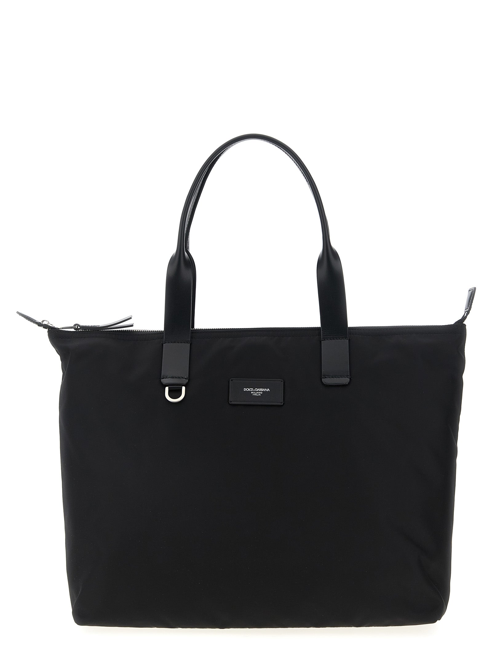 Sac à main noir en polyamide de Dolce & Gabbana, grand tote avec poignées robustes et logo de la marque visible.