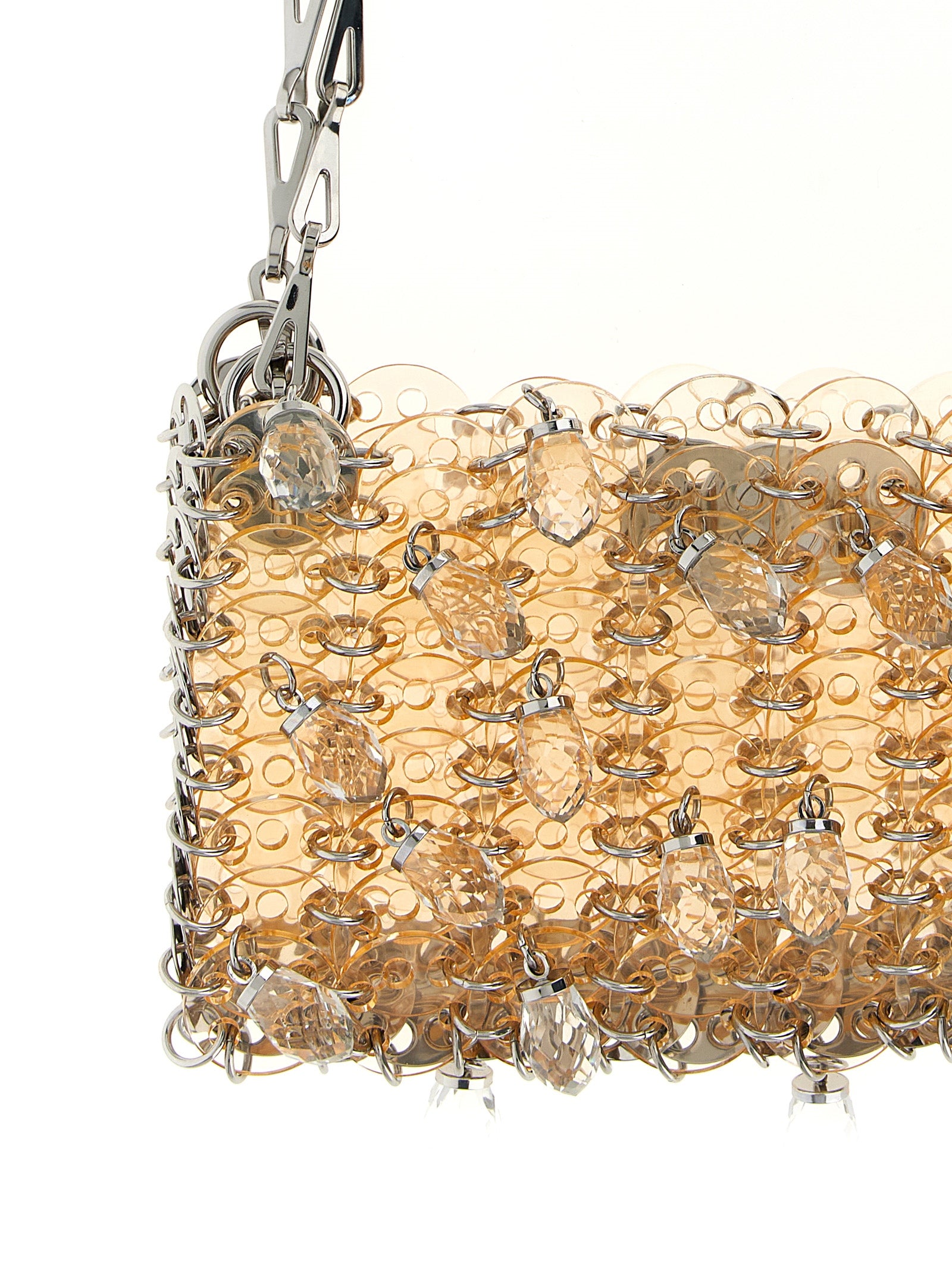 Sac à main en plexiglas multicolore de Paco Rabanne, avec bandoulière et design moderne.