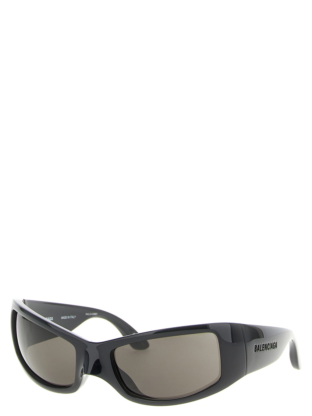 Lunettes de soleil noires Balenciaga en polyamide avec monture épaisse et design moderne, vues de face.