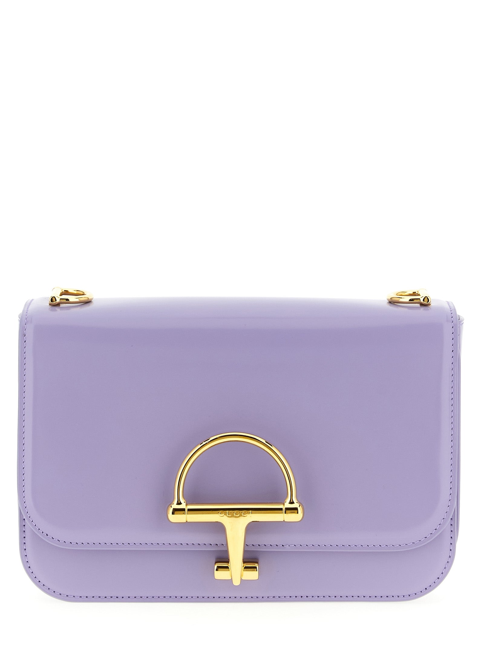 Sac à bandoulière Gucci en cuir de veau violet, élégant et sophistiqué, avec détails en or et finition de haute qualité.