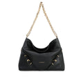 Sac à épaule Givenchy en cuir de veau noir, design élégant avec détails sophistiqués, parfait pour un style chic et moderne.