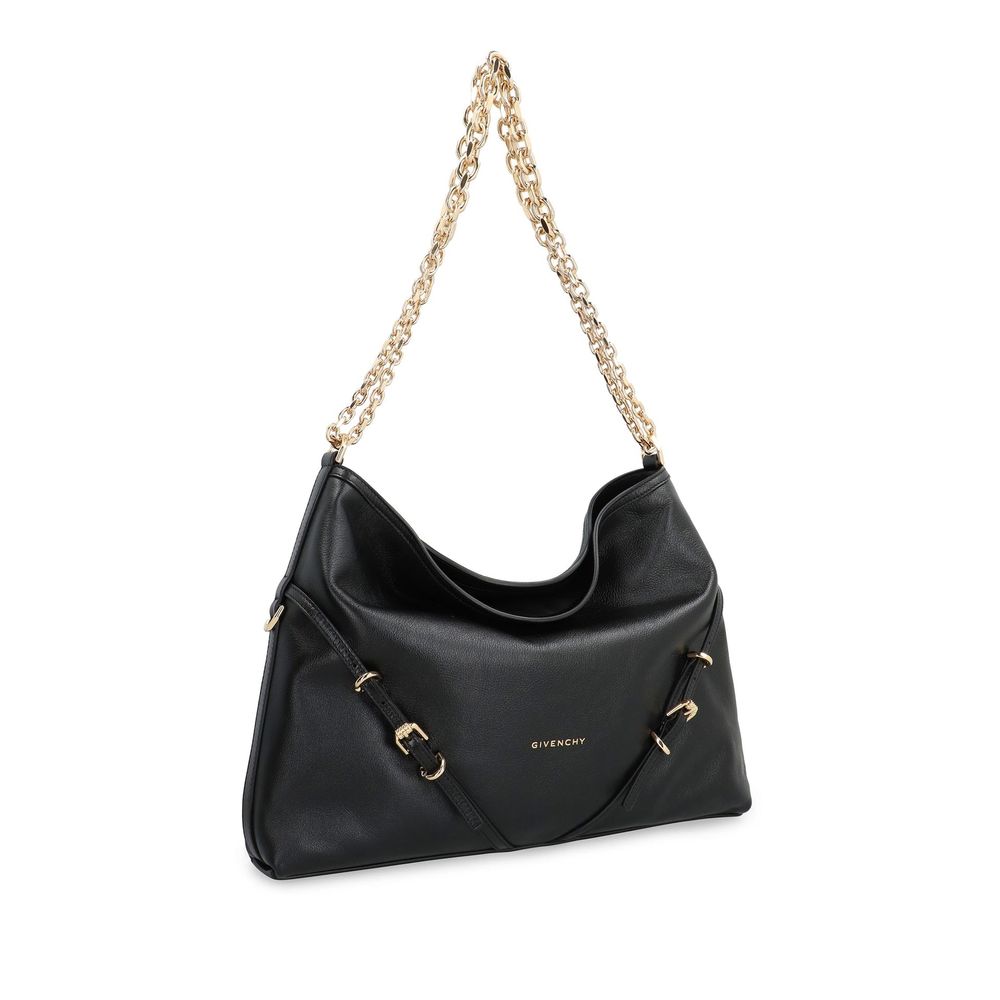 Sac à main Givenchy en cuir de veau noir, sacoche d’épaule élégante avec détails sophistiqués, vue de face