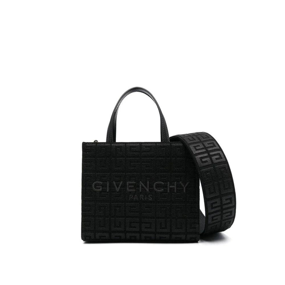 Sac cabas Givenchy en coton noir, vue de face, avec logo discret et poignées épaisses, idéal pour un style élégant et pratique.