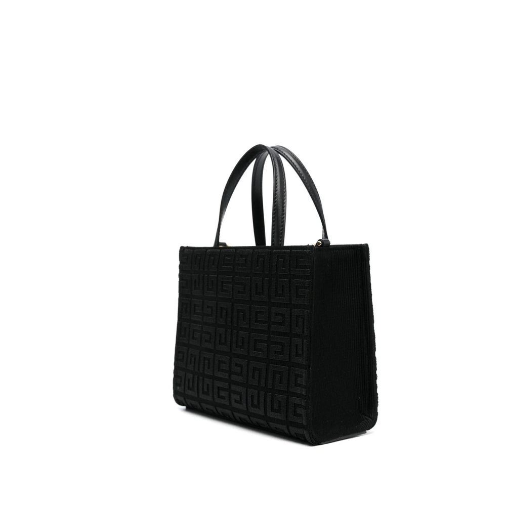 Sac à main Givenchy en coton noir avec logo élégant, grand compartiment pour accessoires et style sophistiqué.