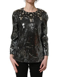 Chemisier Dolce & Gabbana gris métallisé à sequins ornés, élégant haut en tissu brillant pour femme.