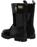 Bottes en cuir patchwork noir de mi-mollet, chaussures Dolce & Gabbana avec design sophistiqué et détails élégants.