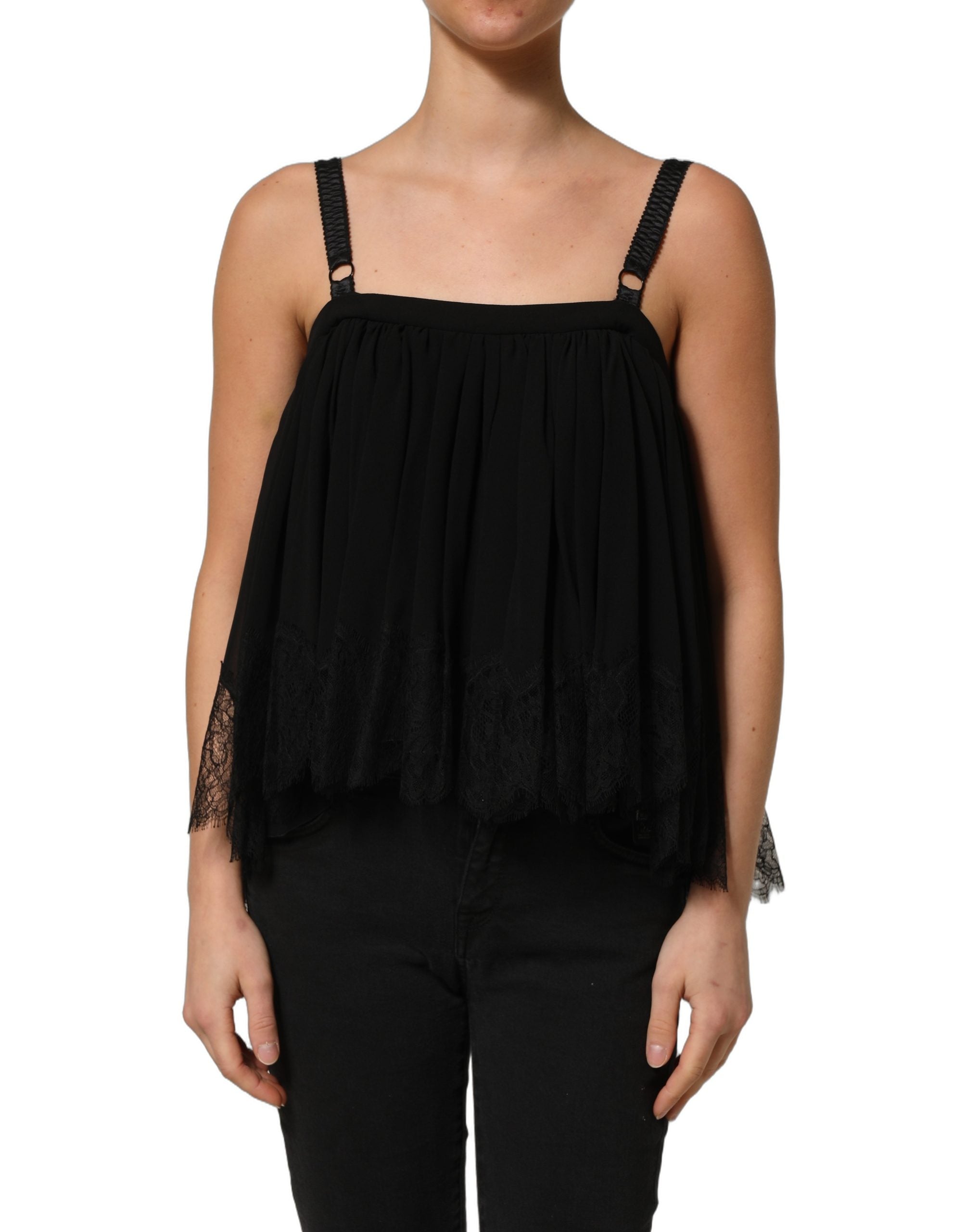 Haut sans manches en dentelle florale noire de Dolce & Gabbana, blouse élégante avec détails délicats.