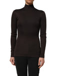 Blouse Dolce & Gabbana marron à col roulé à manches longues, tissu doux et élégant, vue de face.