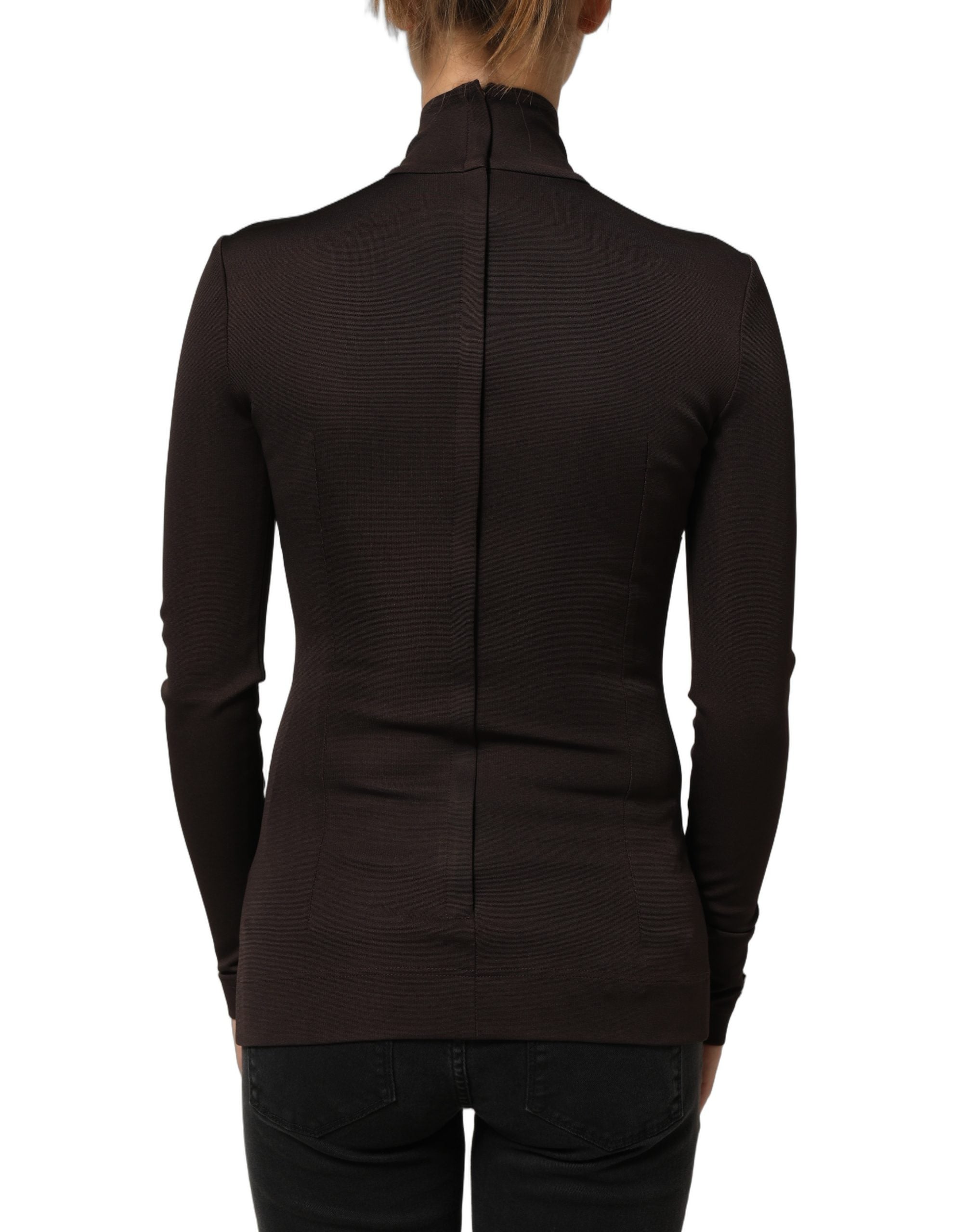 Blouse Dolce & Gabbana marron à col roulé avec manches longues, en tissu élégant, vue de face.