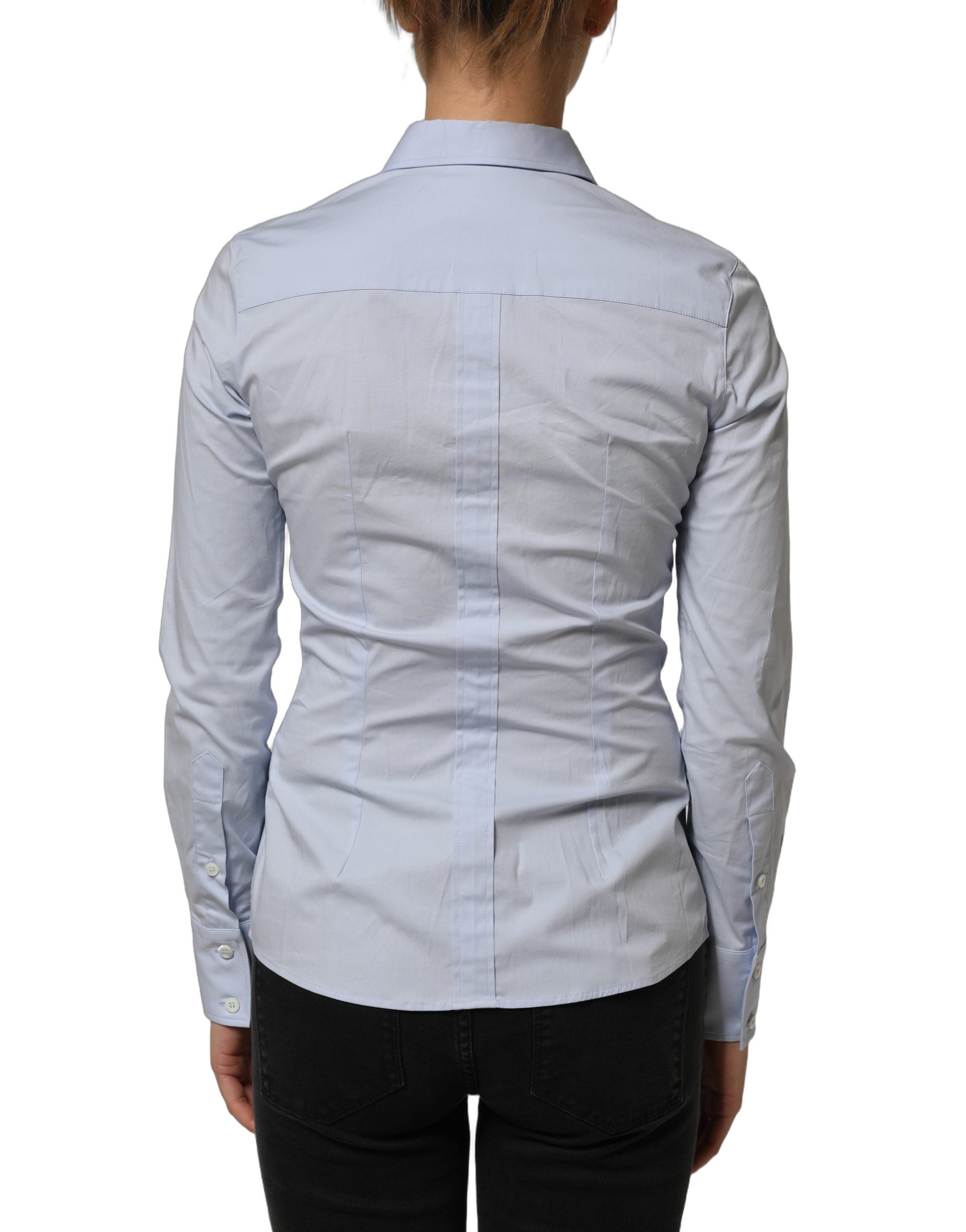 Chemise bleue à col avec manches longues de Dolce & Gabbana, style élégant et classique, en tissu léger.