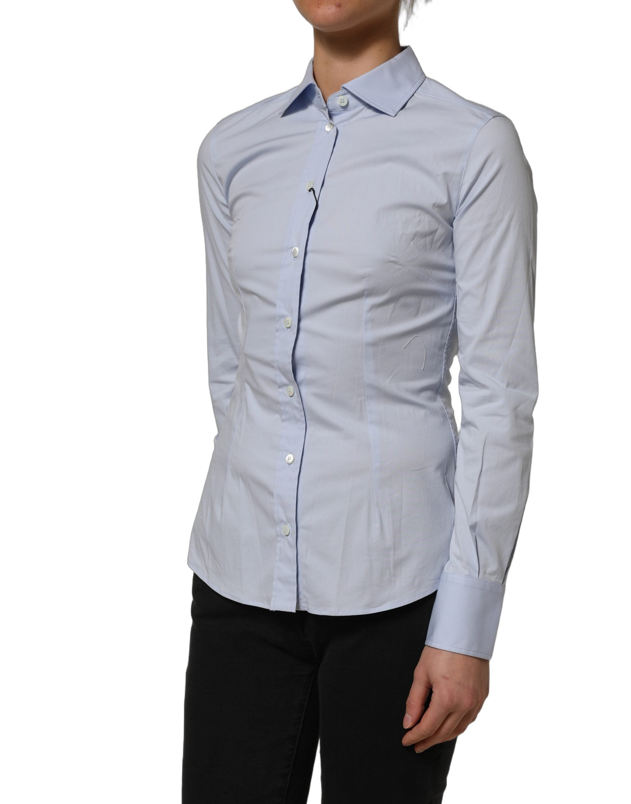 Chemise Dolce & Gabbana à manches longues et col bleu, vêtement élégant pour homme, vue de face.