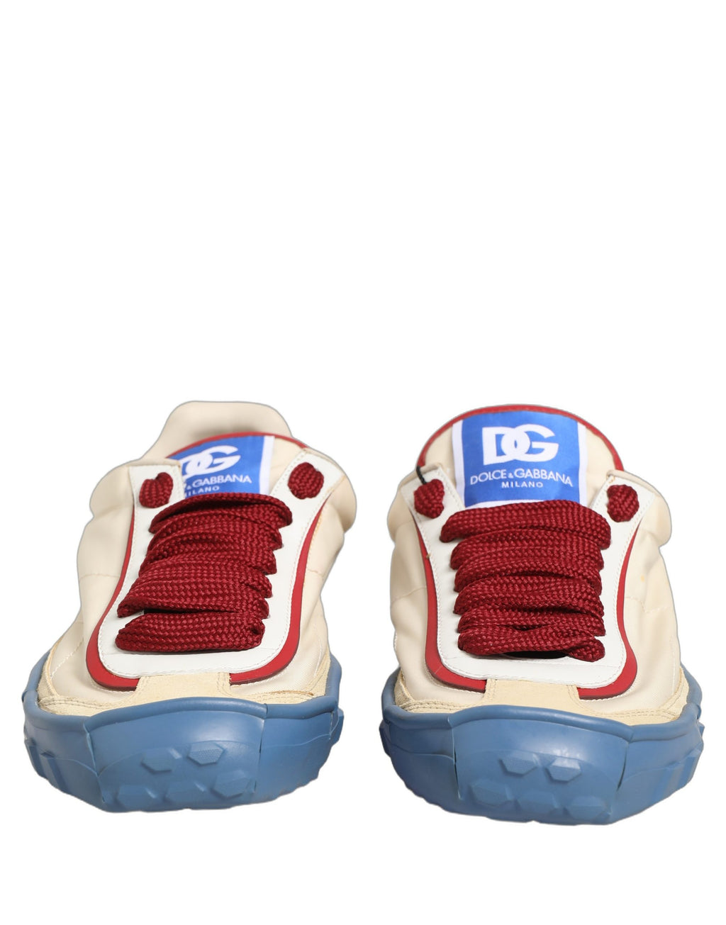 Chaussures sneakers Dolce & Gabbana Old Runner multicolores avec lacets, vue de face.