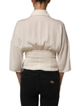 Dolce & Gabbana Off-White Ascot-Kragen Langarmbluse Top