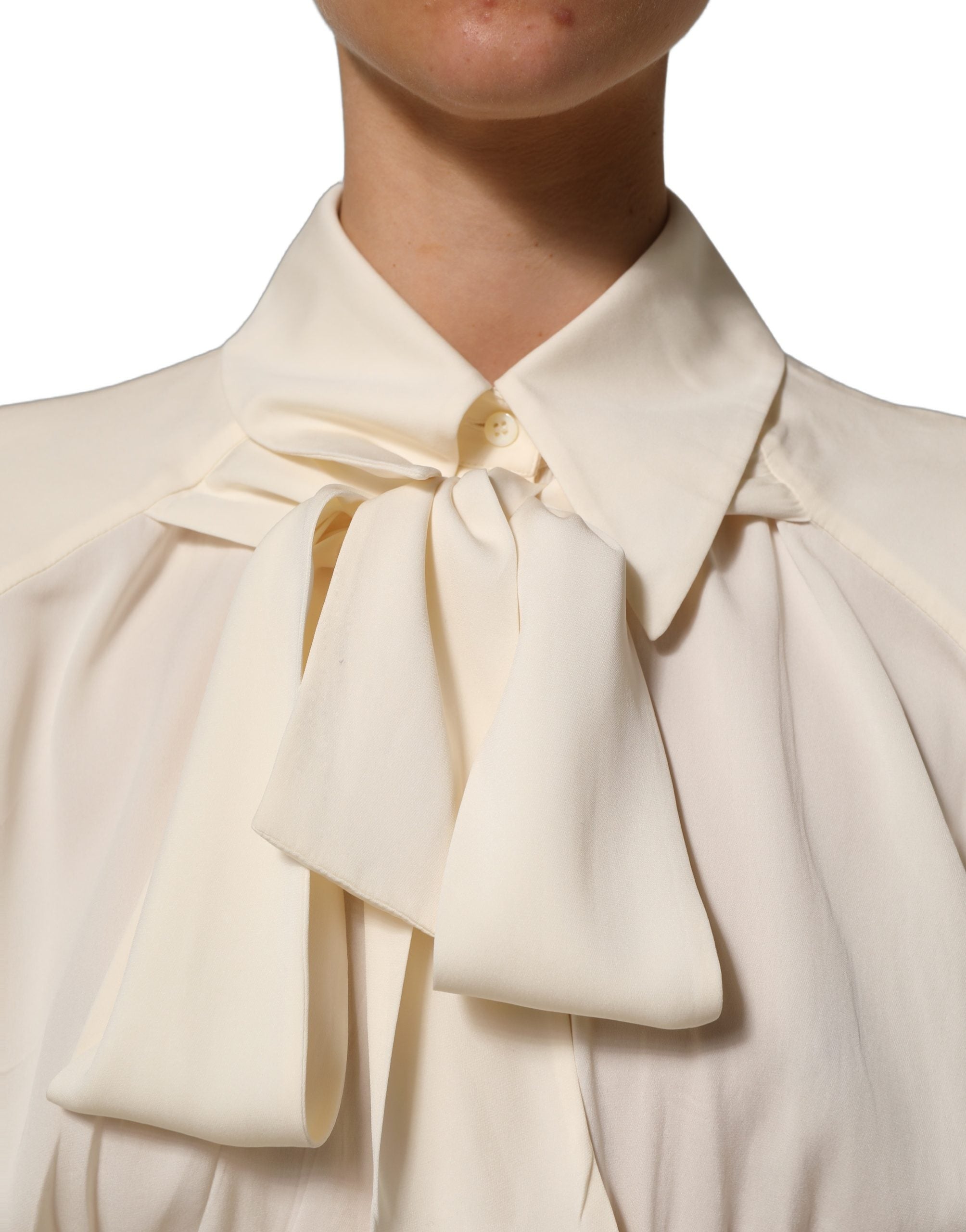 Dolce & Gabbana Off-White Ascot-Kragen Langarmbluse Top