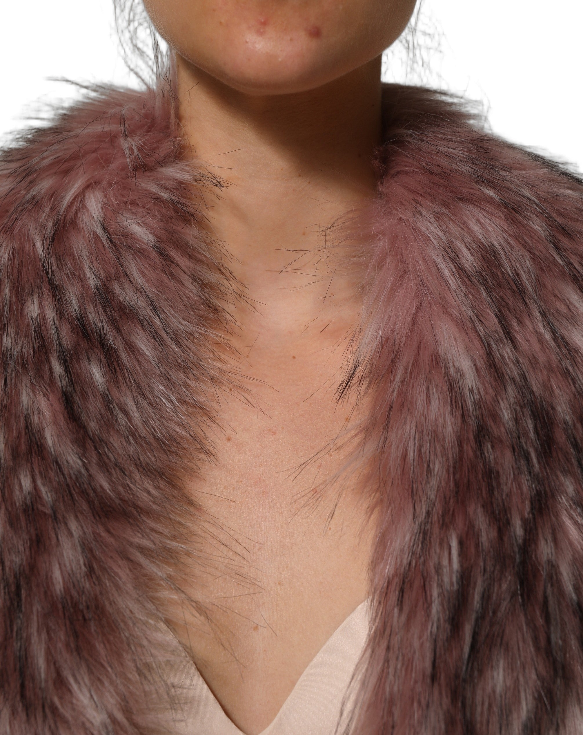 Veste courte en acrylique rose avec fausse fourrure et tricot Dolce & Gabbana, vêtement élégant pour femme.