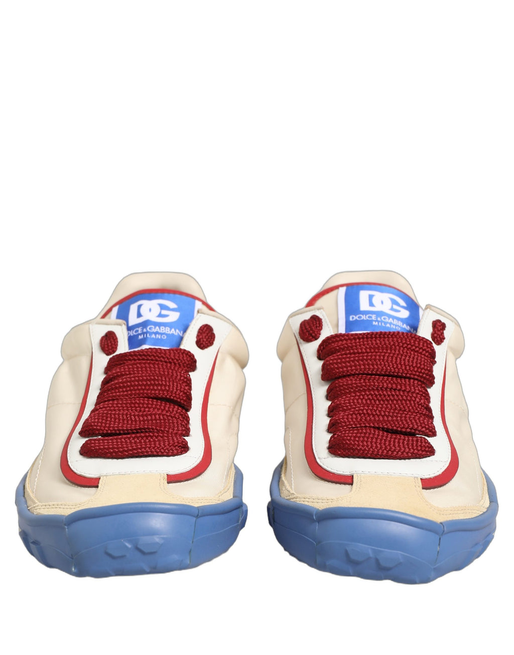 Chaussures sneakers Dolce & Gabbana Old Runner multicolores à lacets, vue de face, en gros plan.