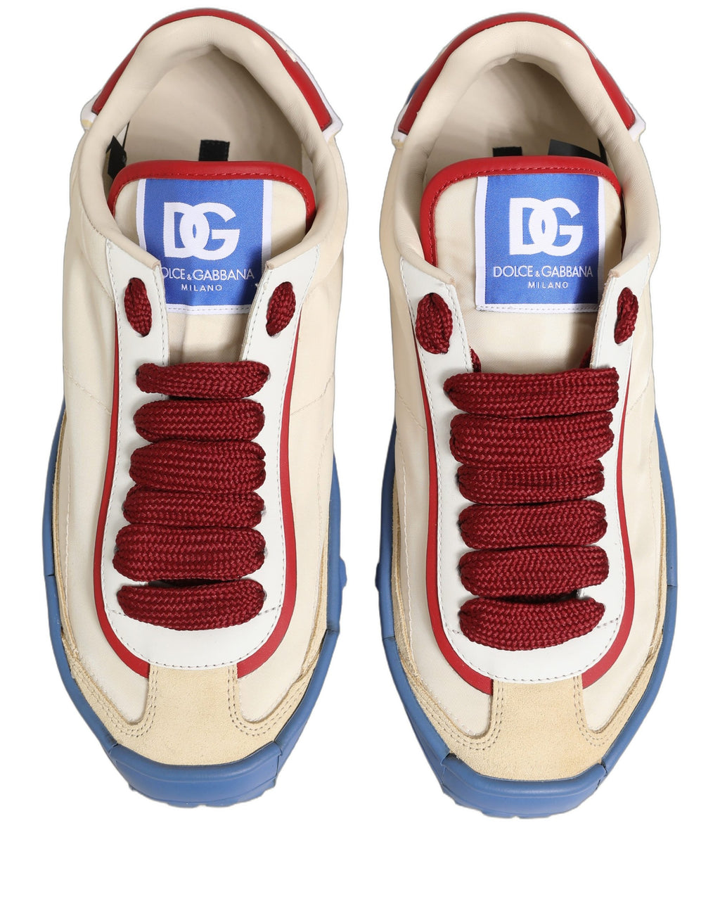 Chaussures sneakers Dolce & Gabbana Old Runner multicolores avec lacets, vue de face.
