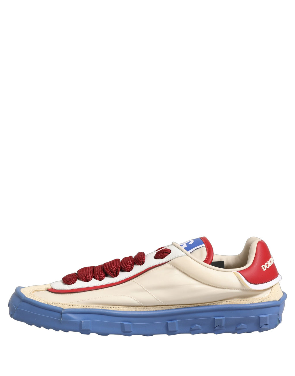 Chaussures sneakers Dolce & Gabbana Old Runner multicolores avec lacets, vue de face, en gros plan.