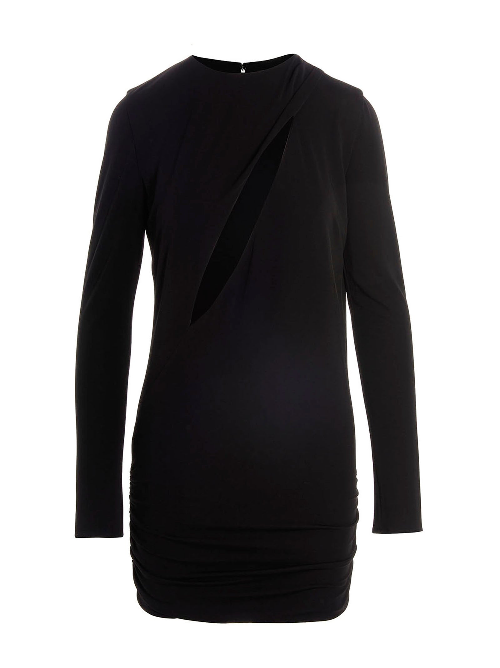 Robe courte noire en viscose de la marque Versace, coupe élégante et tissu fluide visible sur l'image.