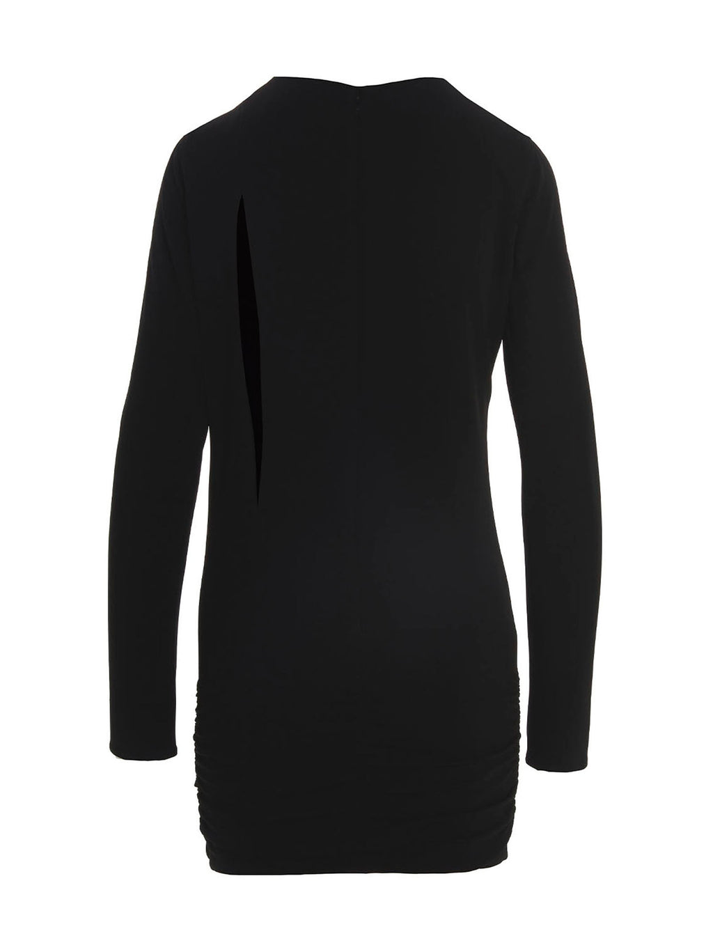 Robe courte noire en viscose de Versace, élégante et ajustée, avec détails sophistiqués visibles sur l'image.