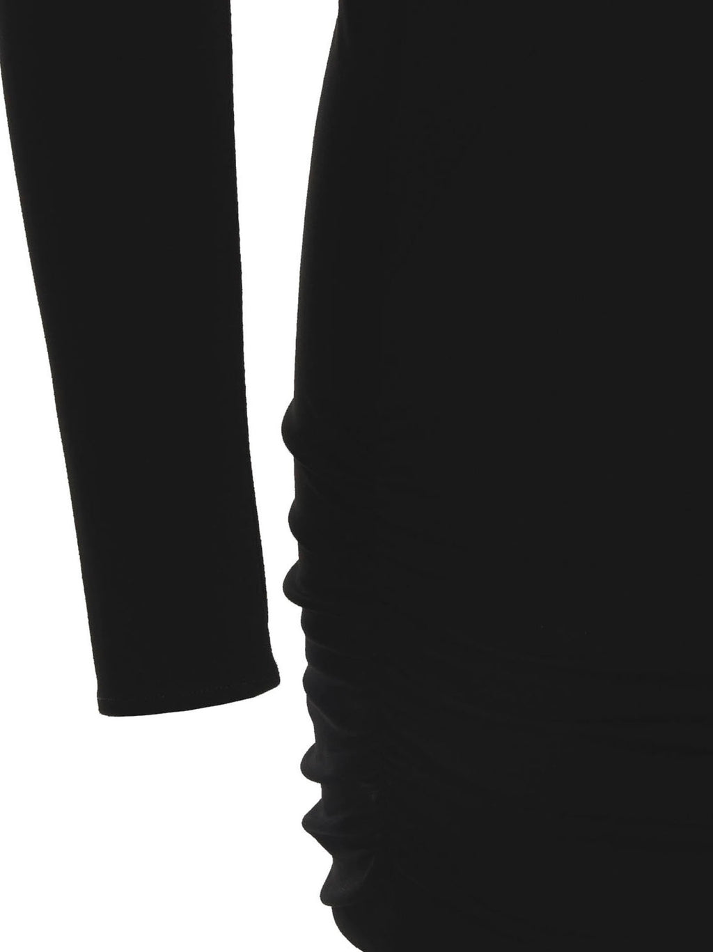 Robe courte noire en viscose de marque Versace, silhouette élégante avec détails sophistiqués visible sur l’image.