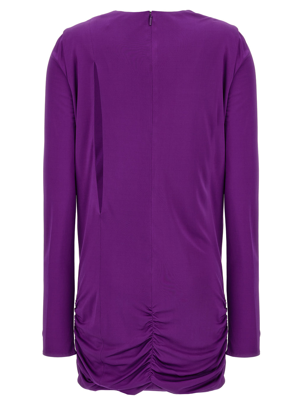 Robe courte violette en viscose de marque Versace, avec un design élégant et sophistiqué.