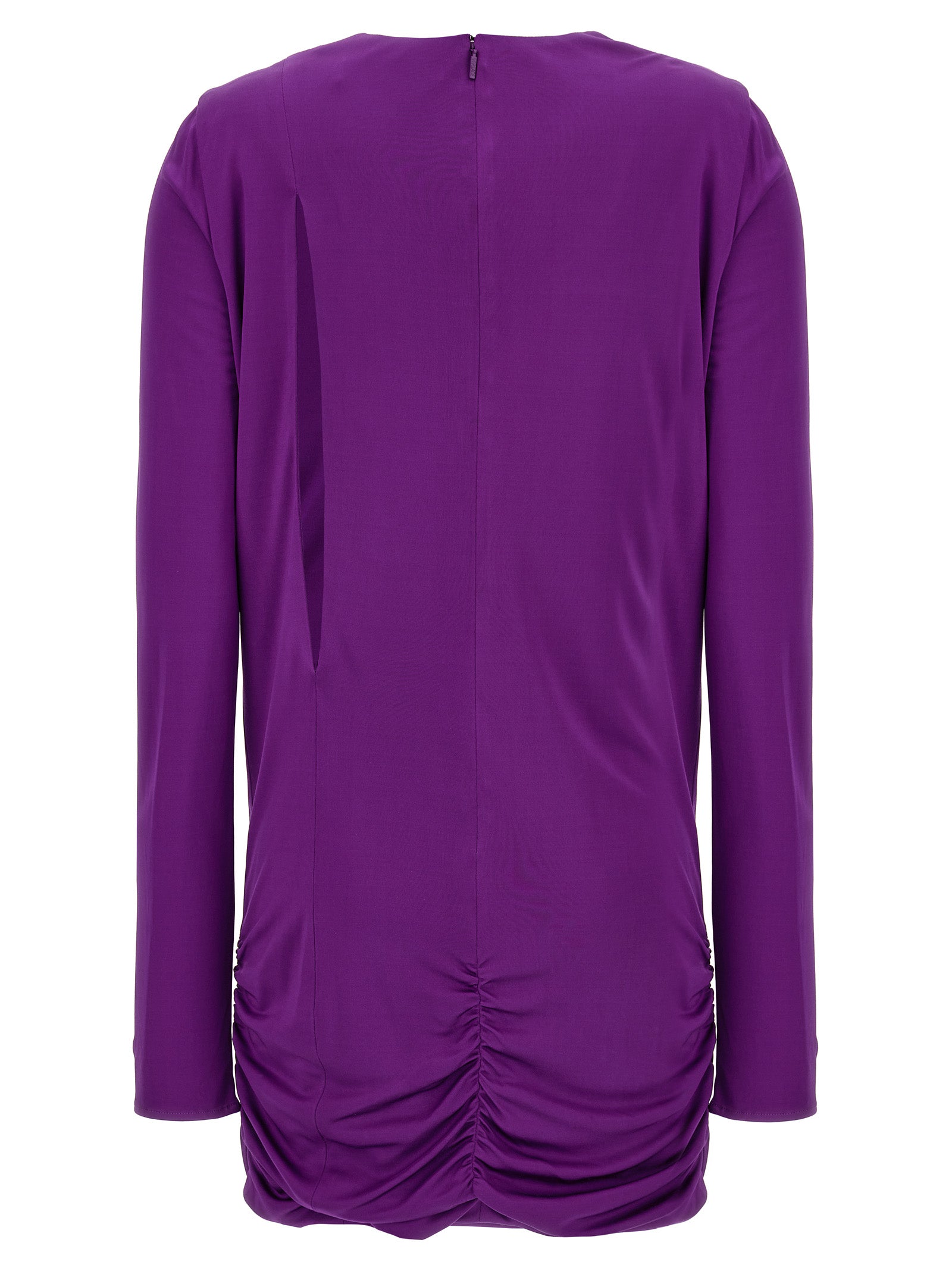 Robe courte violette en viscose de marque Versace, avec un design élégant et sophistiqué.