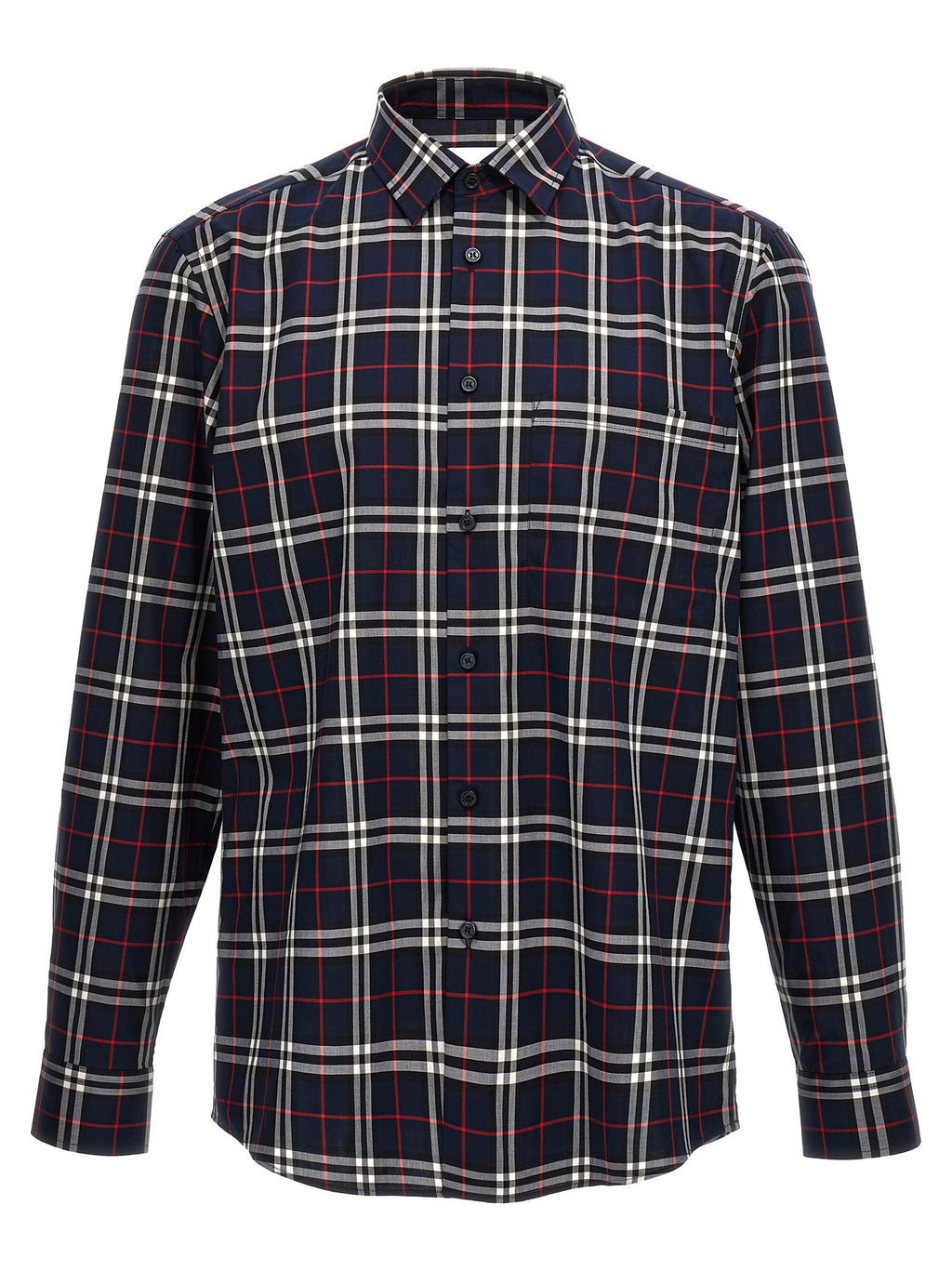 Chemise en coton bleue Burberry, style élégant, avec col classique et manches longues, visible sur l'image.