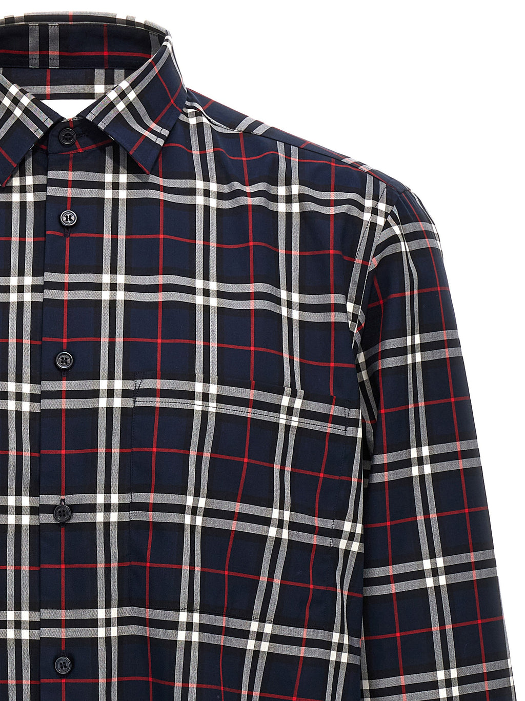 Chemisier en coton bleu Burberry, coupe élégante et détails sophistiqués, idéal pour un style chic et décontracté.