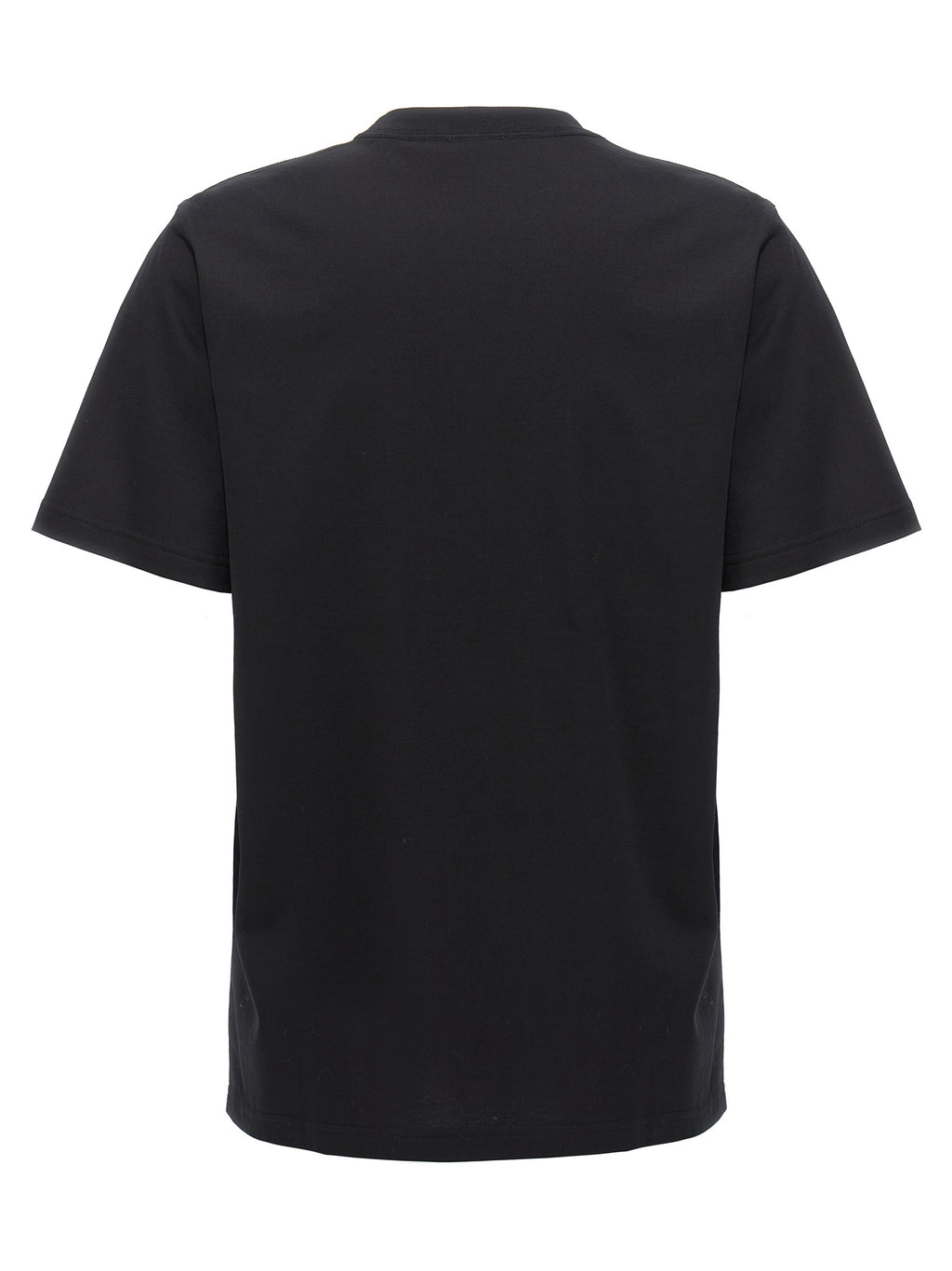 T-shirt en coton bicolore Burberry, coupe classique, logo Burberry visible, porté sur un mannequin blanc.