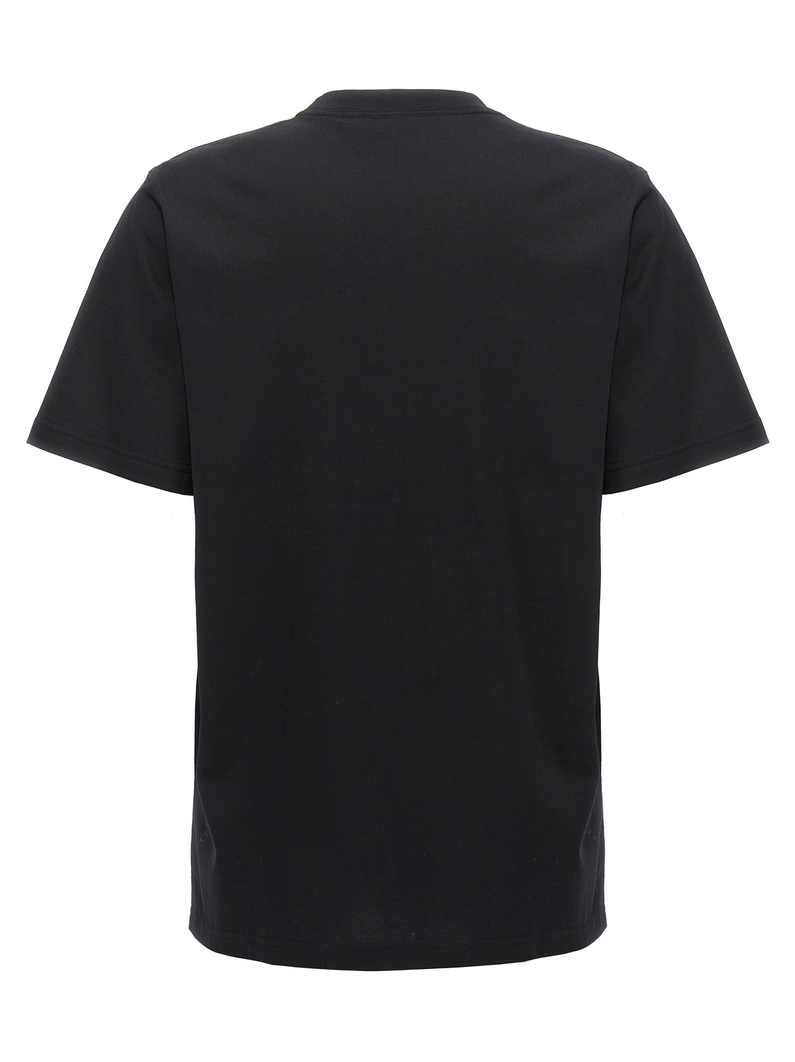 T-shirt en coton bicolore Burberry, coupe classique, logo Burberry visible, porté sur un mannequin blanc.