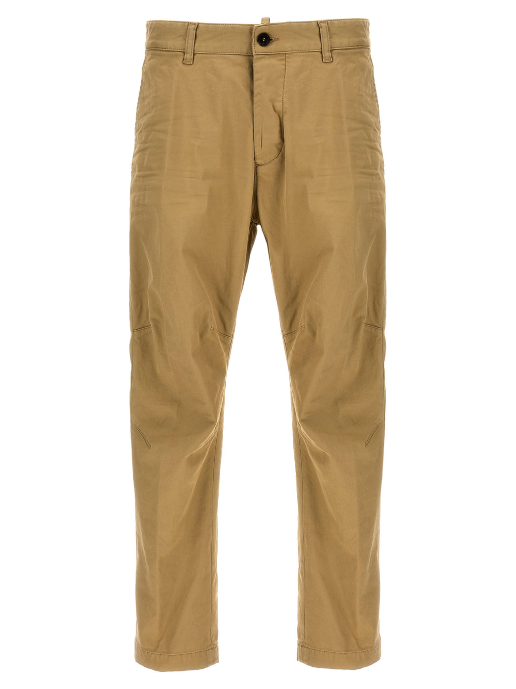 Pantalons chino en coton beige de la marque Dsquared², vue de face avec fermeture éclair et poches latérales.
