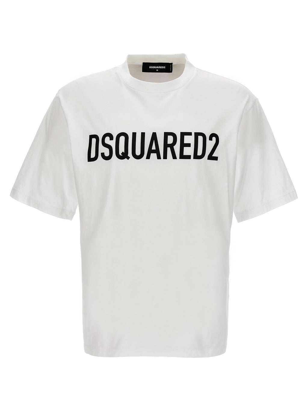 T-shirt en coton bicolore Dsquared², coupe classique, avec logo discret, porté sur un mannequin.