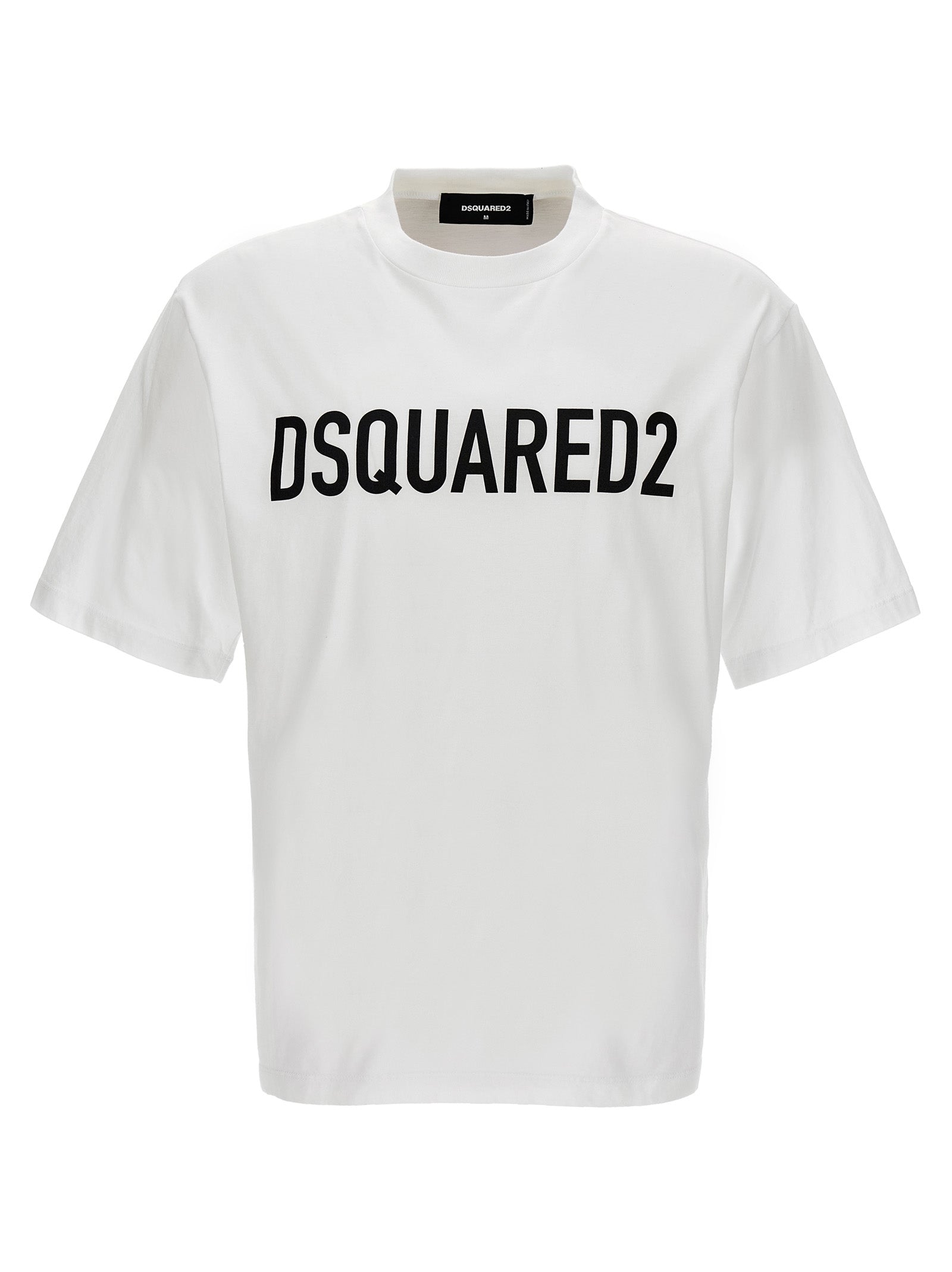 T-shirt en coton bicolore Dsquared², coupe classique, avec logo discret, porté sur un mannequin.