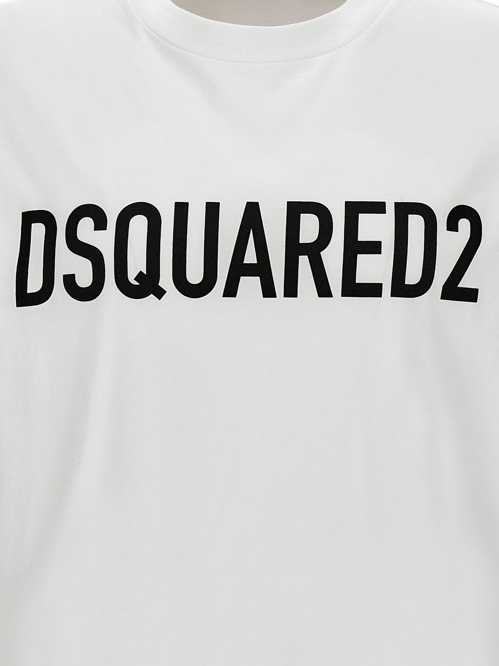 T-shirt bicolore en coton de la marque Dsquared², style décontracté avec logo visible, porté par un mannequin.