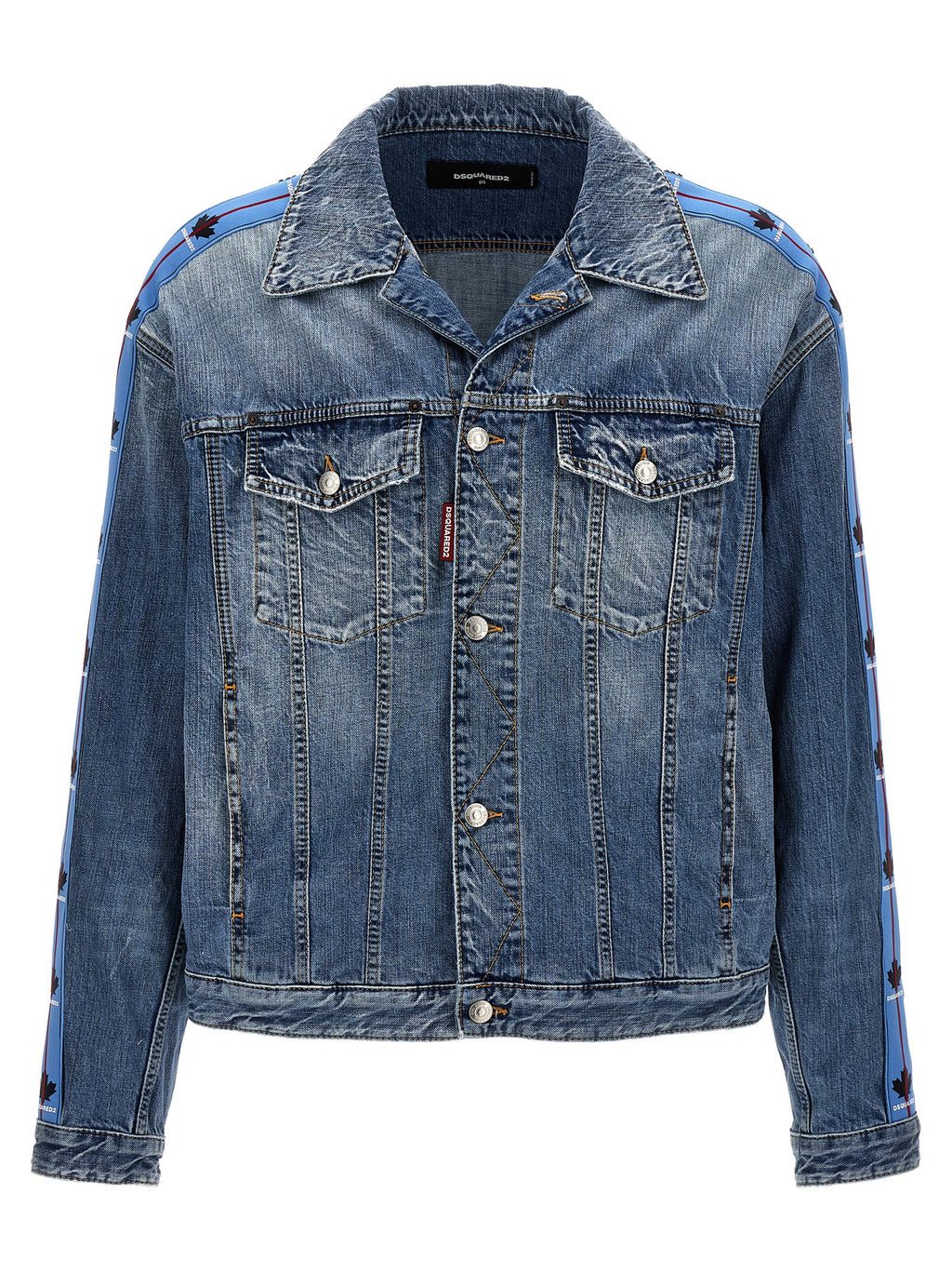 Veste en denim en coton bleu Dsquared², style classique, avec détails modernes, vue de face sur fond neutre.