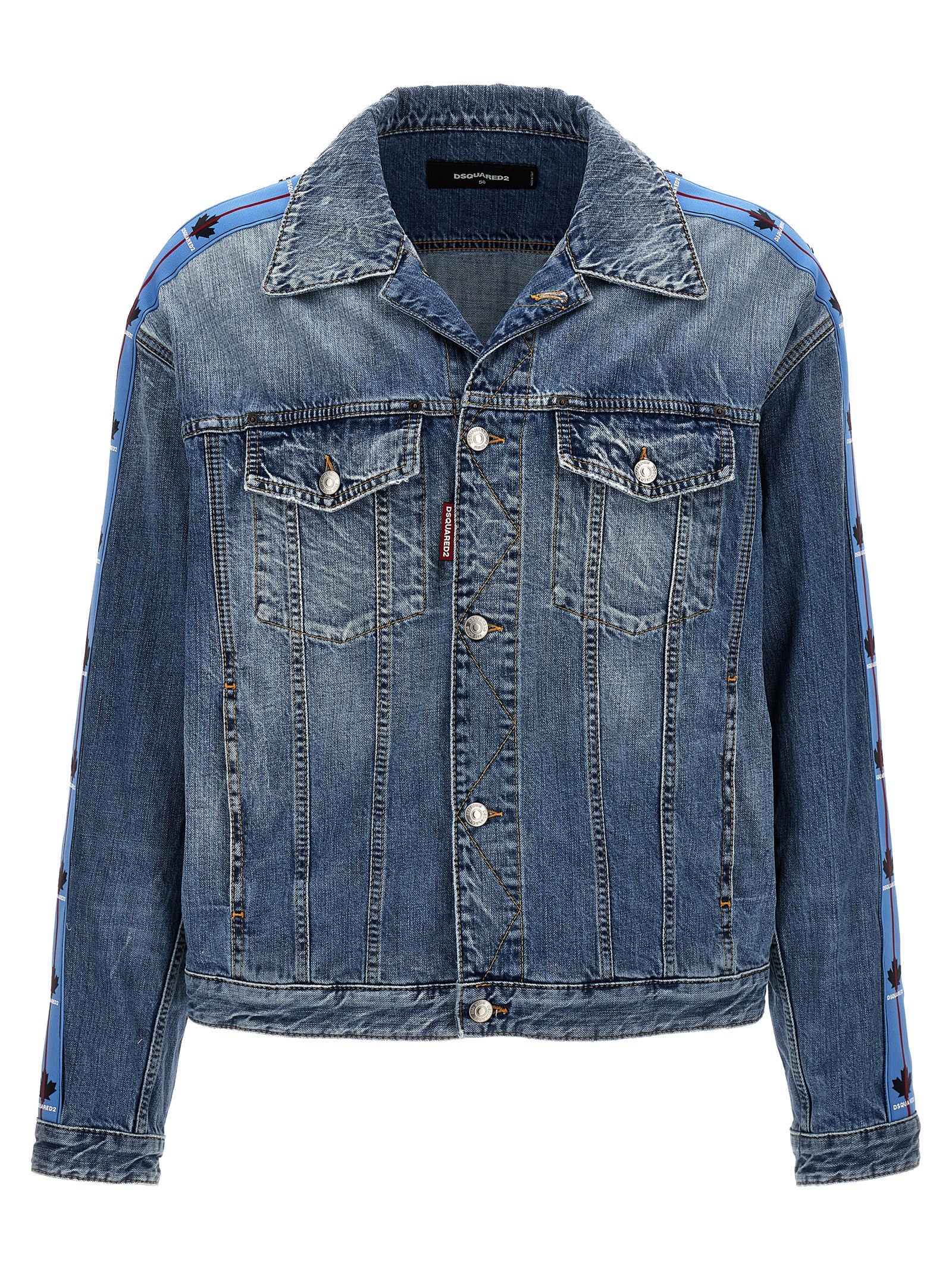 Veste en denim en coton bleu Dsquared², style classique, avec détails modernes, vue de face sur fond neutre.