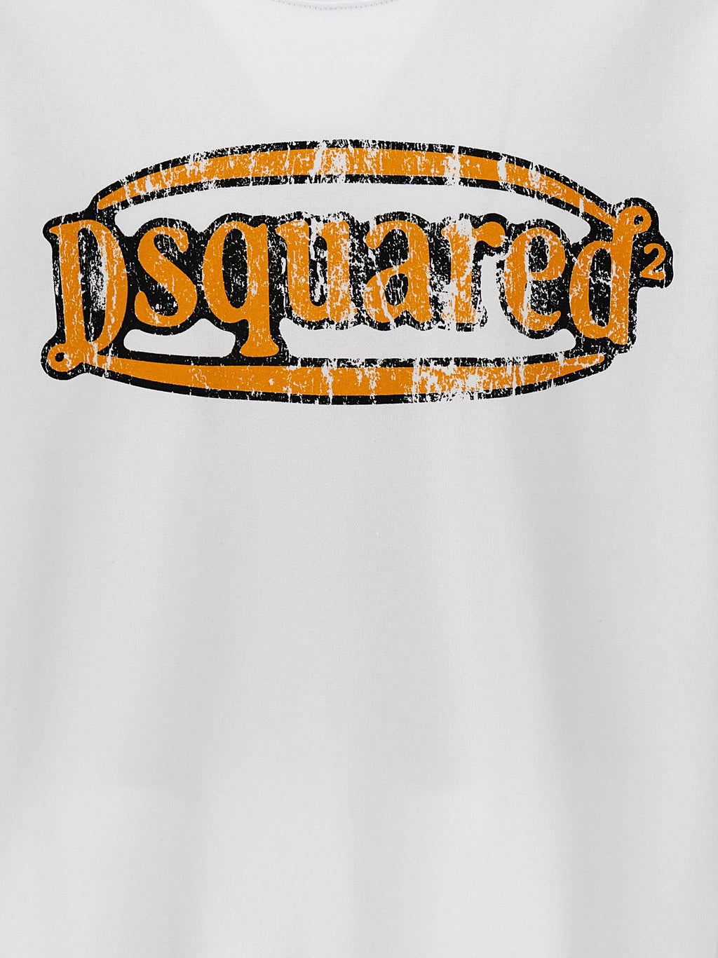 Sweat-shirt blanc en coton de Dsquared², coupe décontractée, logo discret sur la poitrine, vue de face.
