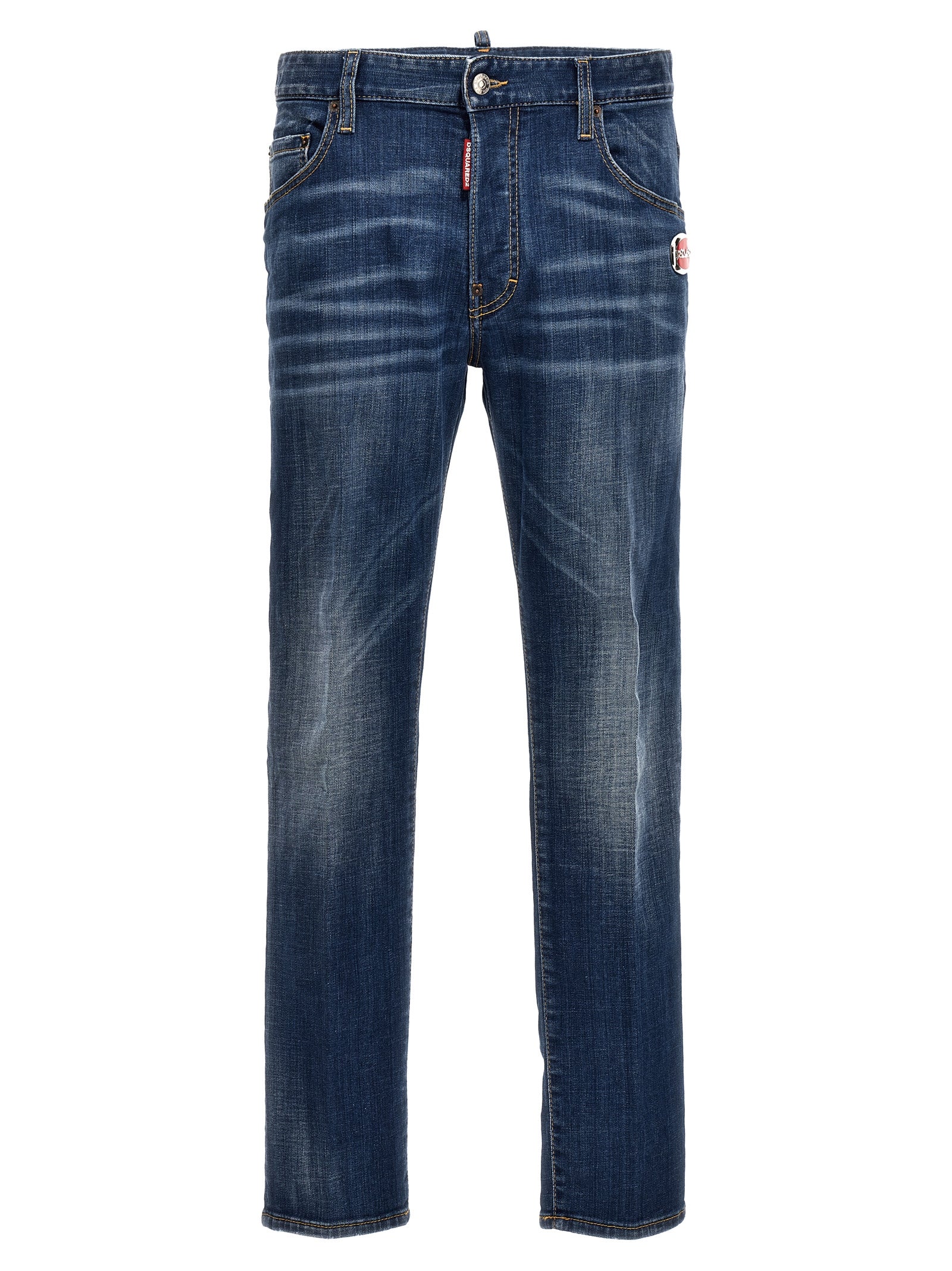 Jeans décontractés en coton bleu de Dsquared², coupe relax, visibles avec détails de la texture et de la couleur.