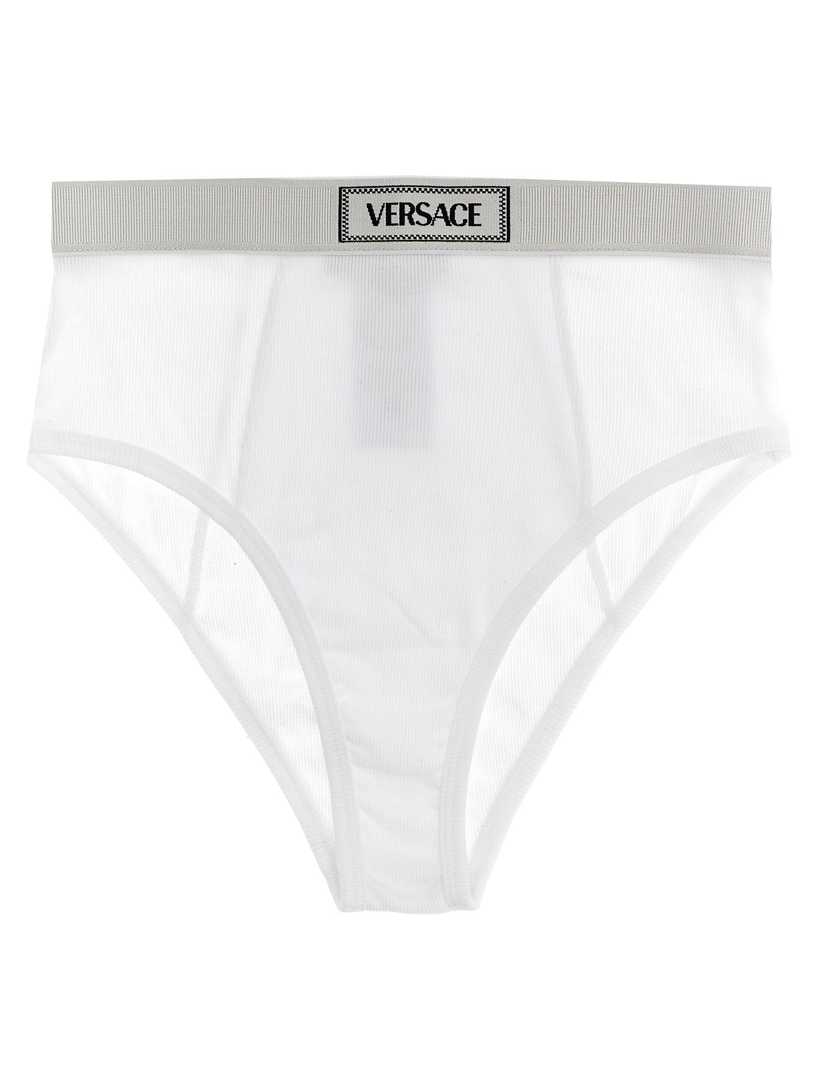 Culottes blanches en coton de la marque Versace, confortables et élégantes, visibles dans l'image.