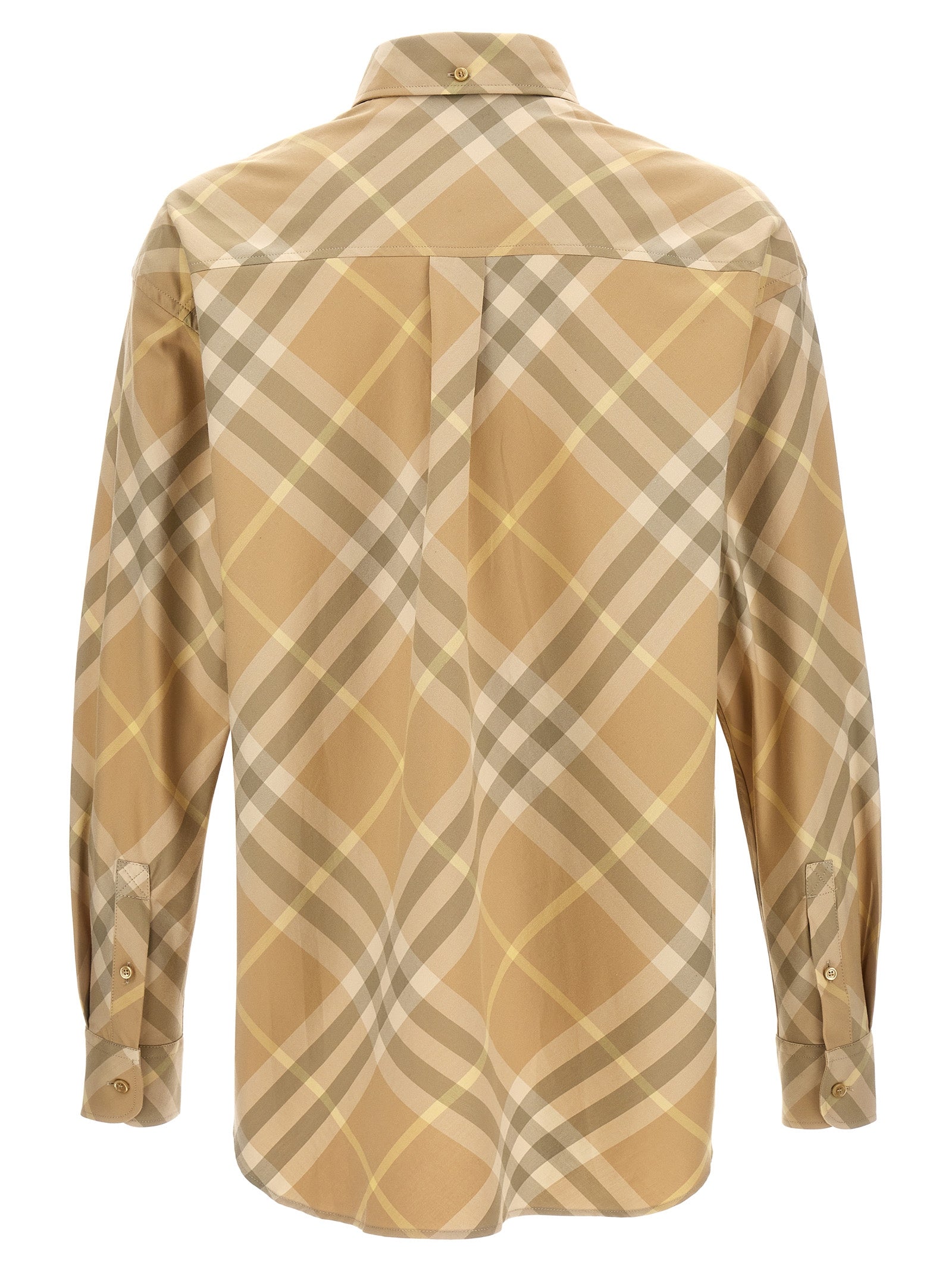 Blouse en coton beige de la marque Burberry, style élégant avec col et manches longues, vue de l'avant.